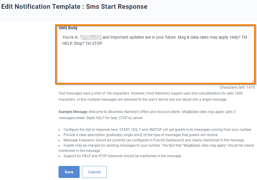 How can I edit START responses to SMS messages?